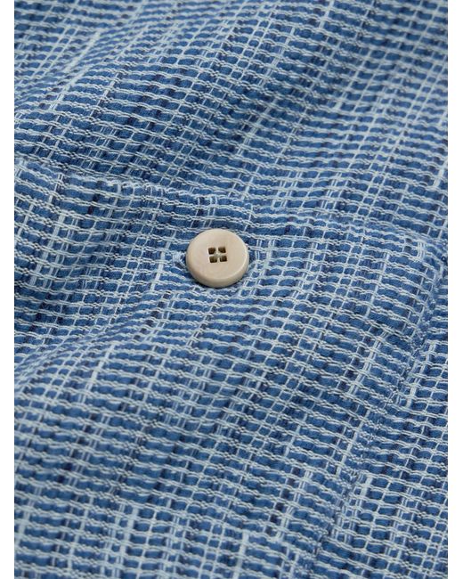 Folk Blue Patch Basketweave Cotton Overshirt for men