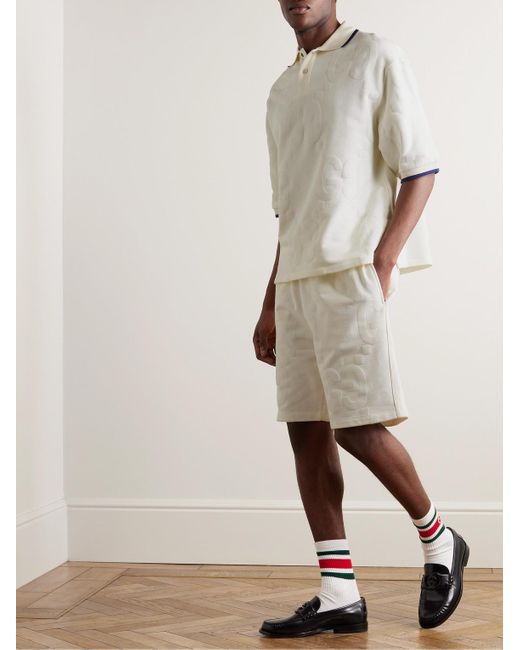 Shorts a gamba dritta in jersey di cotone con coulisse e logo floccato di Gucci in White da Uomo