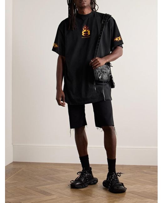 Balenciaga Black Oversized Distressed Logo-print Cotton-jersey T-shirt for men