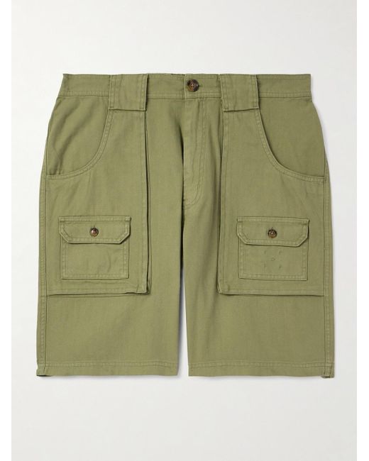 Pop Trading Co. Green Straight-leg Logo-embroidered Herringbone Cotton Cargo Shorts for men