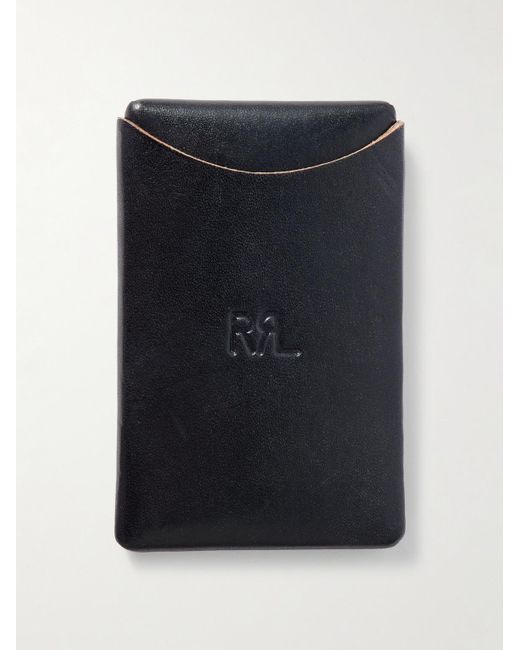 RRL Black Logo-debossed Leather Cardholder for men
