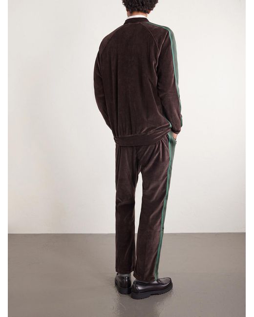 Needles Brown Logo-Embroidered Striped Cotton-Blend Velour Track Jacket for men