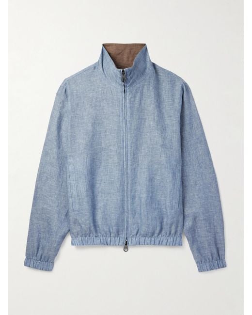 Loro Piana Blue Reversible Linen Bomber Jacket for men