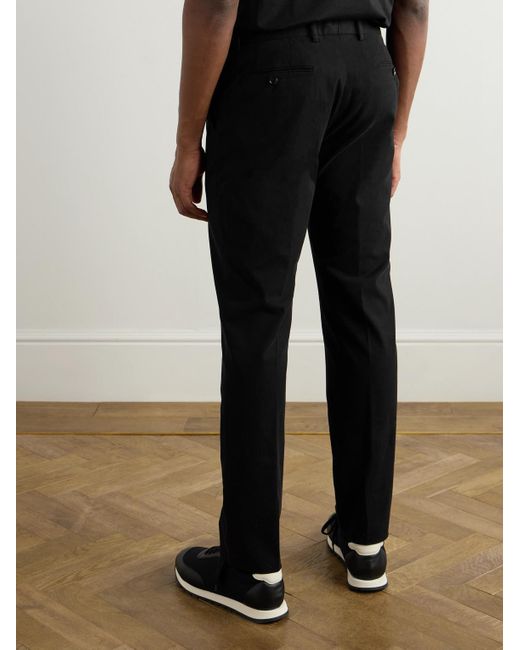 Zegna Black Easy Straight-Leg Garment-Dyed Cotton-Blend Chinos for men