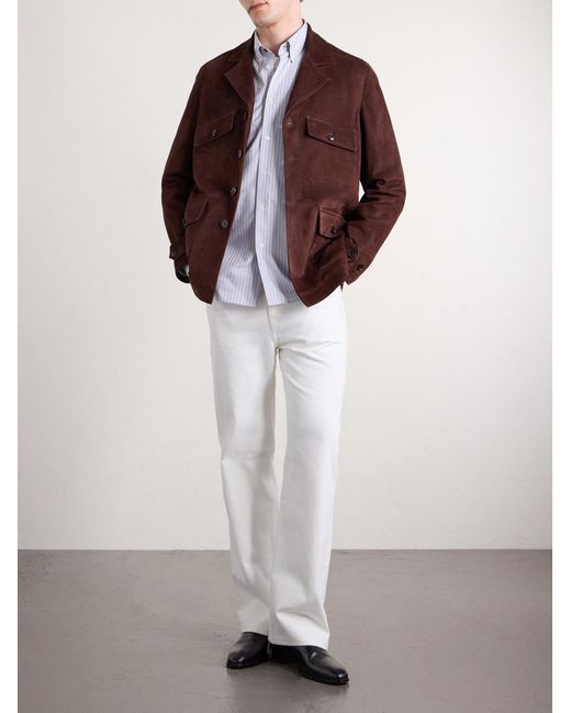 Paul Smith White Button-Down Collar Striped Cotton-Poplin Shirt for men