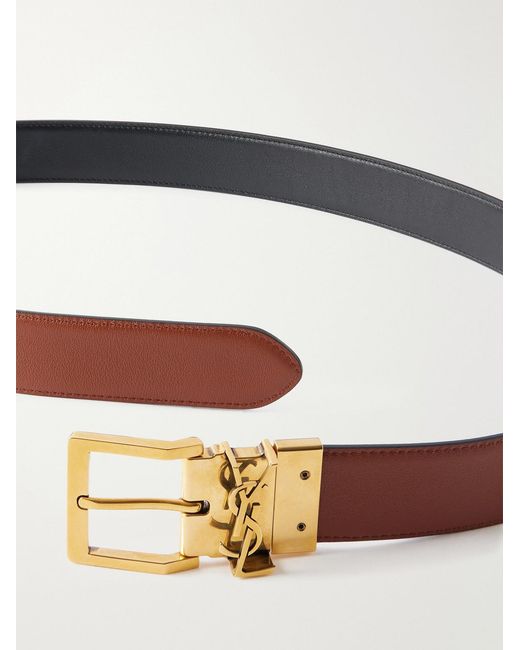 Saint Laurent Black 3cm Cassandre-embellished Reversible Leather Belt for men