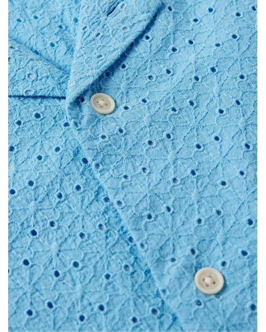 Camicia in pizzo sangallo di cotone con colletto aperto di Corridor NYC in Blue da Uomo
