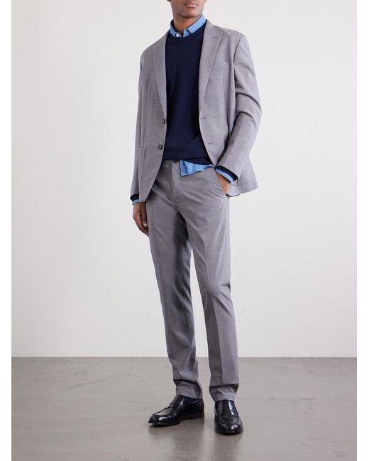 Eleventy Gray Slim-fit Tapered Stretch-wool Flannel Trousers for men