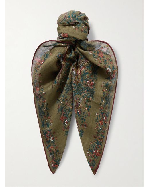 Drake's Green Birds Of Paradise Printed Wool And Silk-blend Scarf for men