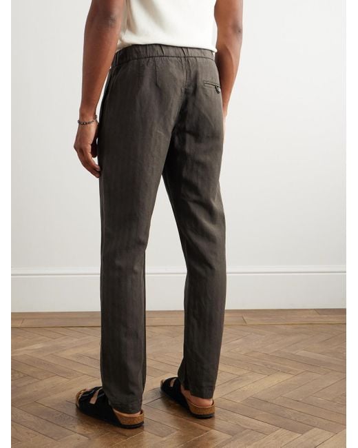 Frescobol Carioca Gray Oscar Tapered Herringbone Lyocell, Linen And Cotton-Blend Trousers for men