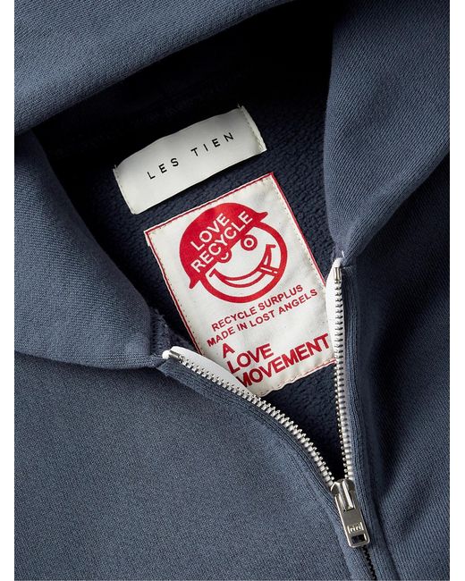 Les Tien Blue Embellished Cotton-Jersey Zip-Up Hoodie for men