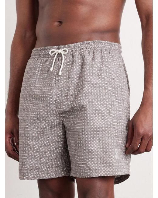 Brunello Cucinelli Gray Straight-Leg Mid-Length Logo-Embroidered Printed Swim Shorts for men
