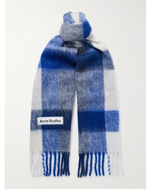 Acne Vally Strickschal mit Karomuster und Fransen in Blue für Herren