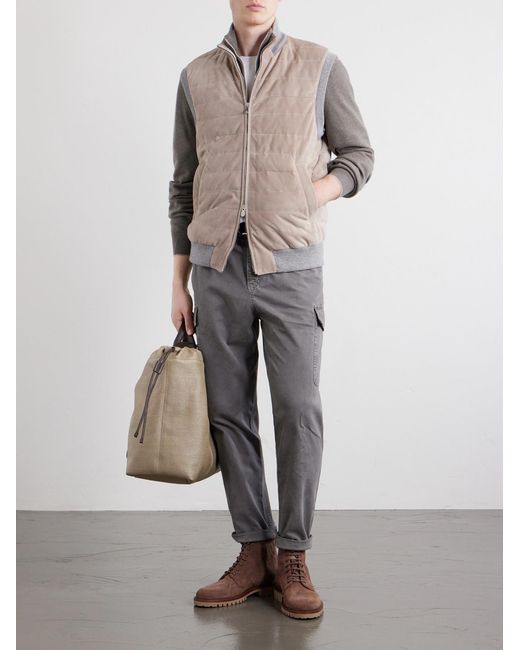 Brunello Cucinelli Natural Padded Cashmere-trimmed Quilted Suede Gilet for men