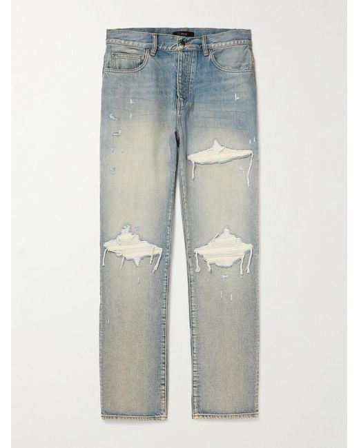 Amiri Blue Mx1 Skinny-Fit Panelled Distressed Jeans for men