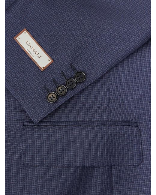 Canali Blue Puppytooth Wool Suit Jacket for men