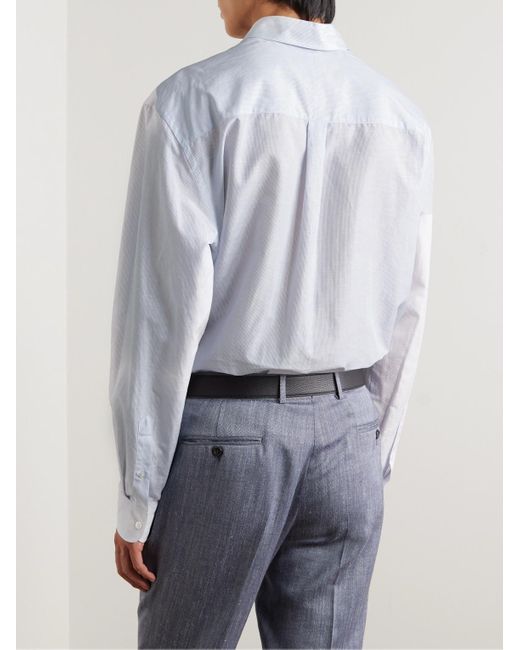 Camicia in misto cotone e lino a righe di Dunhill in White da Uomo