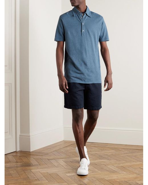 Paul Smith Blue Linen Polo Shirt for men