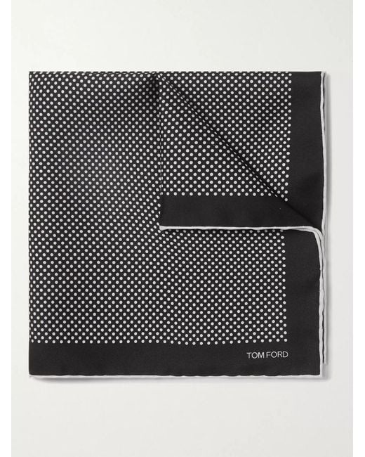 Tom Ford Black Polka-Dot Silk Pocket Square for men