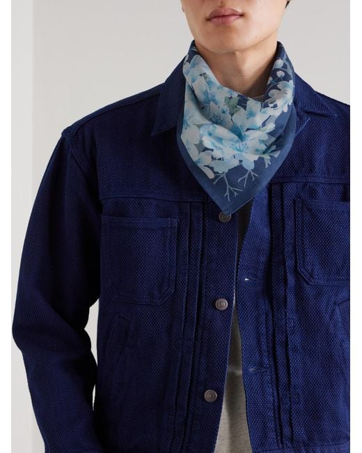 Blue Blue Japan Blue Sakura Kaza Printed Cotton-Voile Bandana for men