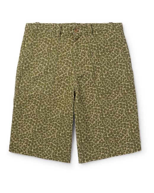 Maison Kitsuné Green Floral-print Cotton-drill Bermuda Shorts for men