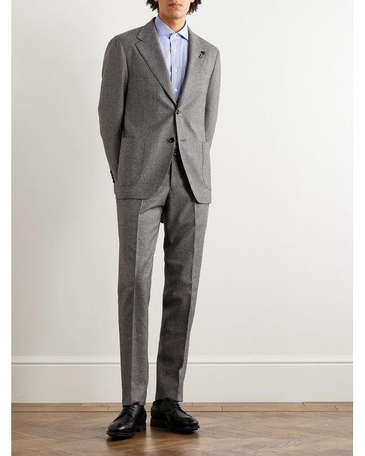 Lardini Gray Slim-Fit Straight-Leg Houndstooth Wool And Cashmere-Blend Suit Trousers for men