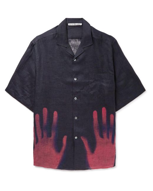 Acne Studios Rabin Huissen Camp-collar Printed Linen Shirt in Black for ...