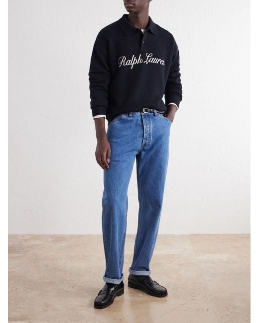 Polo Ralph Lauren Blue Logo-Embroidered Wool And Alpaca-Blend Polo Shirt for men