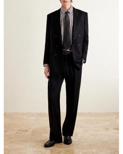 Tom Ford Blue Straight-leg Pleated Striped Grain De Poudre Wool Trousers for men