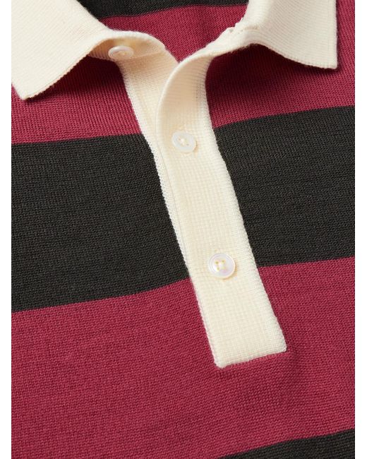 Drake's Red Striped Merino Wool Polo Shirt for men