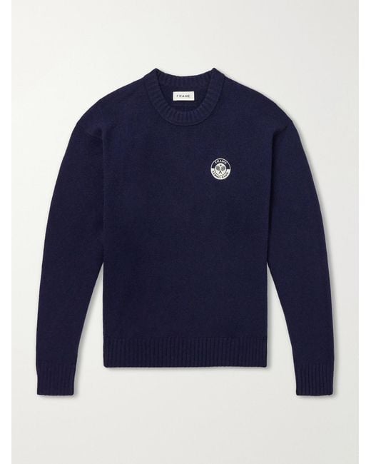 FRAME Blue Logo-Embroidered Cashmere Sweater for men