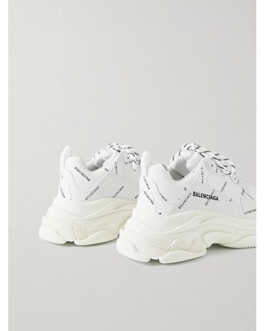 Balenciaga White Triple S Logo-Print Faux Leather Sneakers for men