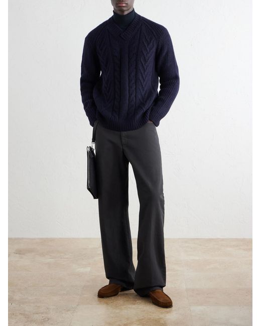 Brioni Blue Cable-Knit Casmere And Silk-Blend Sweater for men