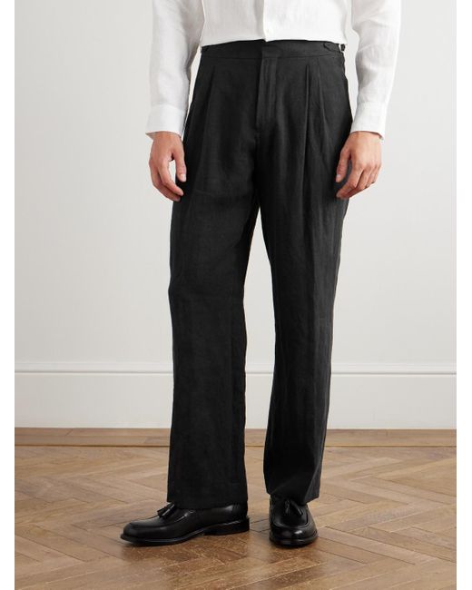Mr P. Black Steve Straight-Leg Pleated Linen Tuxedo Trousers for men