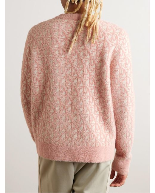Palm Angels Pink Monogrammed Textured Jacquard-knit Sweater for men