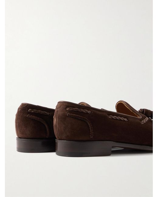 Edward Green Brown Belgravia Tasseled Leather-Trimmed Suede Loafers for men
