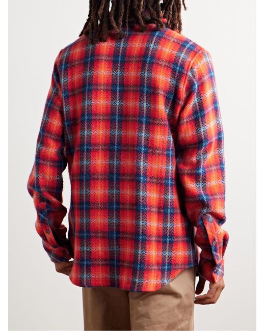 God's True Cashmere Red Checked Cashmere Shirt for men