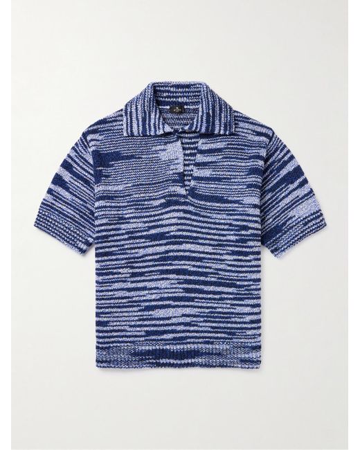 Etro Blue Space-dyed Cotton-blend Polo Shirt for men