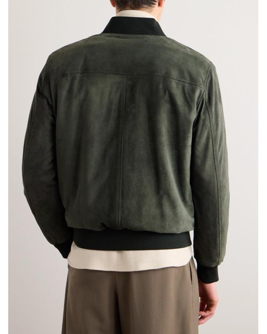 Loro Piana Green Ivy Padded Suede Bomber Jacket for men