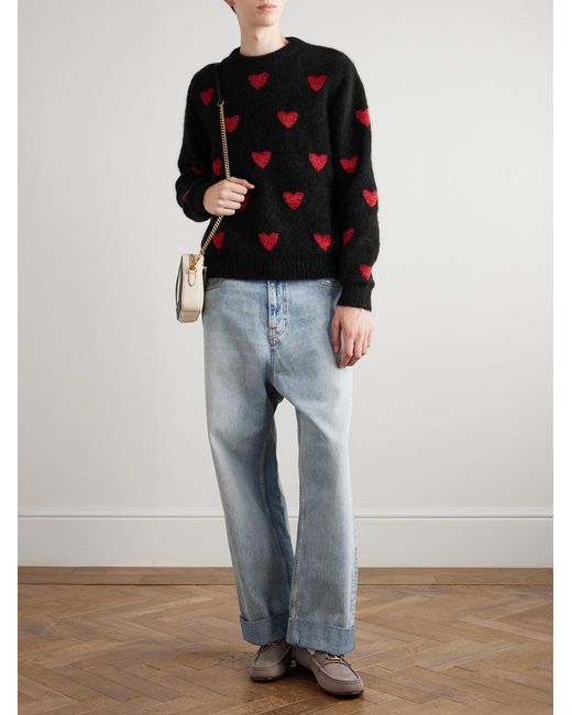 Valentino Garavani Black Jacquard-Knit Metallic Wool-Blend Sweater for men