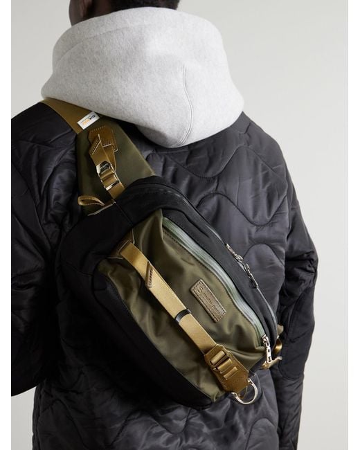 Master Piece Green Potential Leather-trimmed Cordura® Ballistic Nylon Belt Bag for men