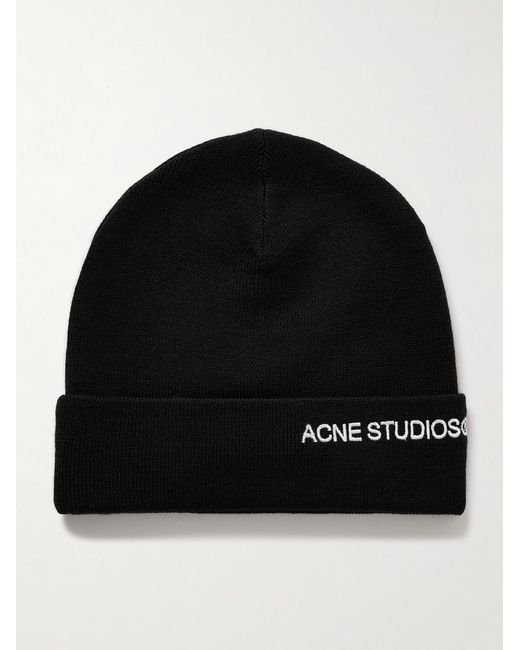 Acne Black Logo-Embroidered Wool-Blend Beanie for men