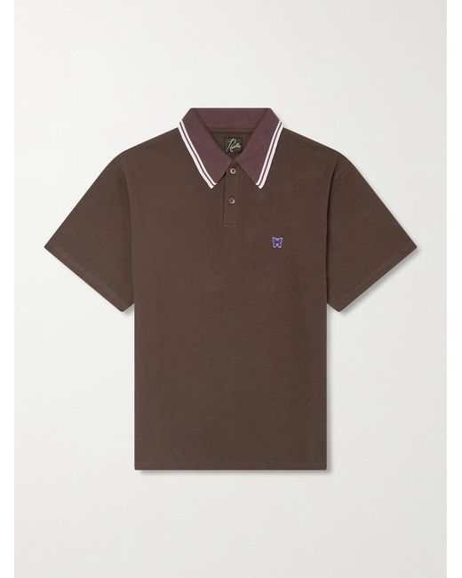 Needles Brown Logo-Appliquéd Cotton-Piqué Polo Shirt for men