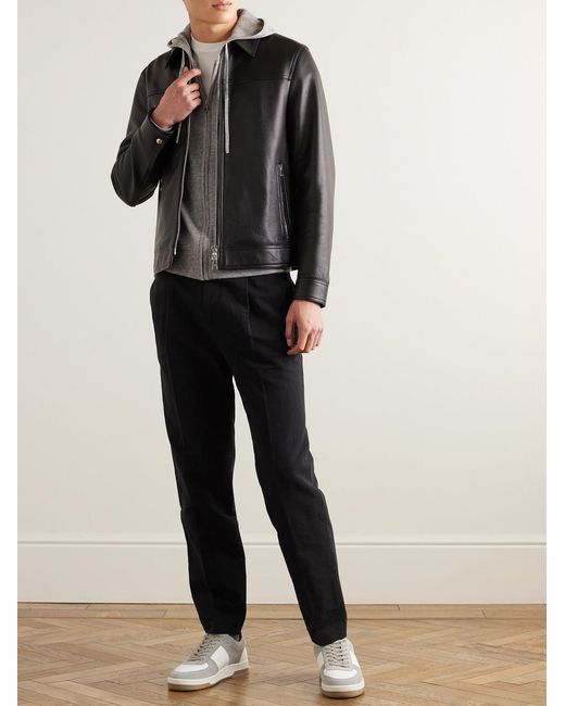 Mr P. Black Tapered Pleated Linen, Cotton And Nylon-Blend Trousers for men