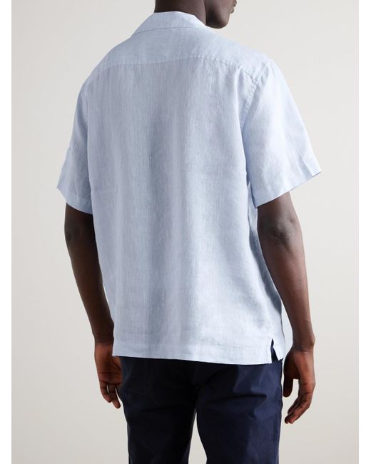 Frescobol Carioca Blue Angelo Camp-Collar Linen Shirt for men