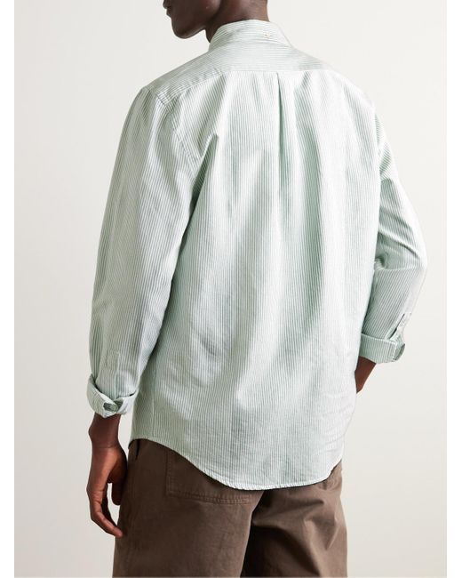Portuguese Flannel Blue Belavista Button-down Collar Striped Cotton Oxford Shirt for men