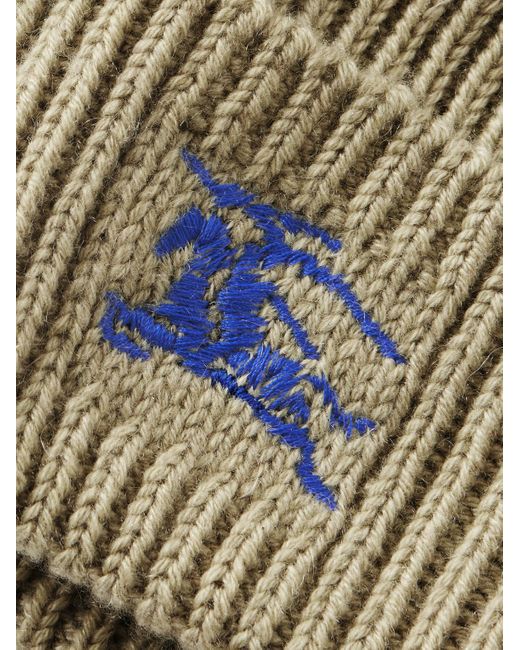 Burberry Natural Logo-embroidered Ribbed Cashmere Beanie for men
