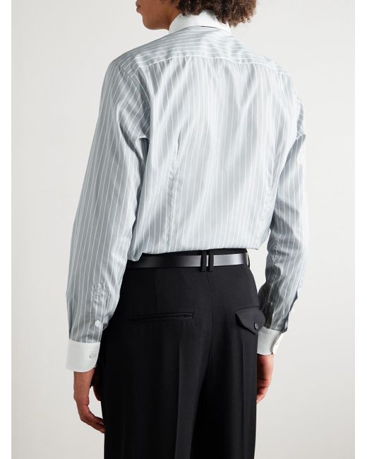 Camicia Di Popeline Di Cotone A Righe Con Collo Alla Francese di Brioni in Gray da Uomo