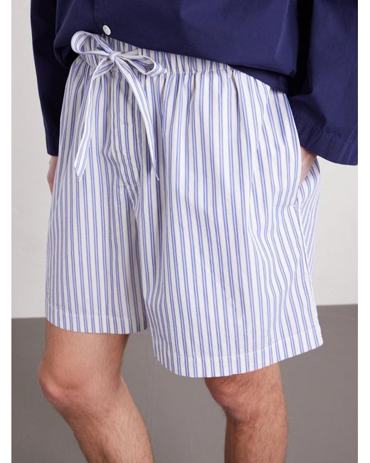 Tekla Blue Straight-leg Striped Organic Cotton-poplin Shorts for men