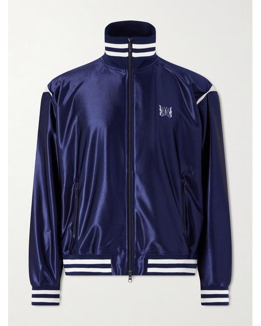 Needles Blue Logo-embroidered Striped Satin Track Jacket for men